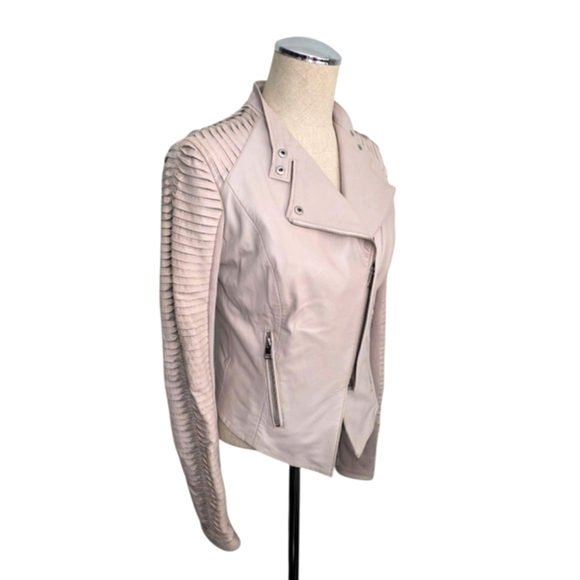 Lamarque Pink Leather Jacket Asymmetrical Zipper Fitted Sz XS - Picture 3 of 13